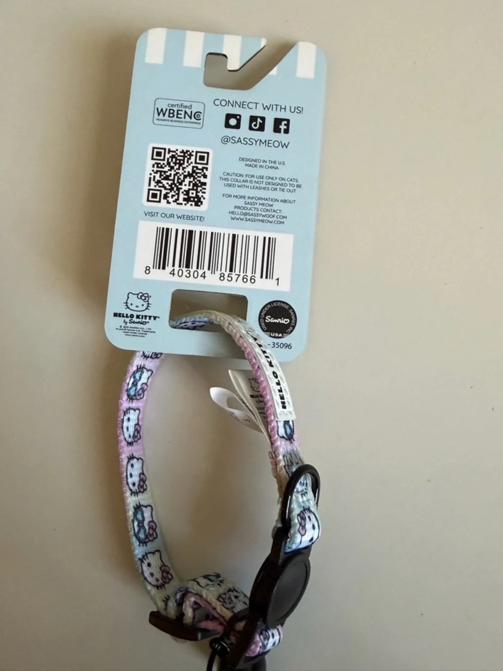 NWT Hello Kitty Pink Meow Adjustable Breakaway Collar with Bell